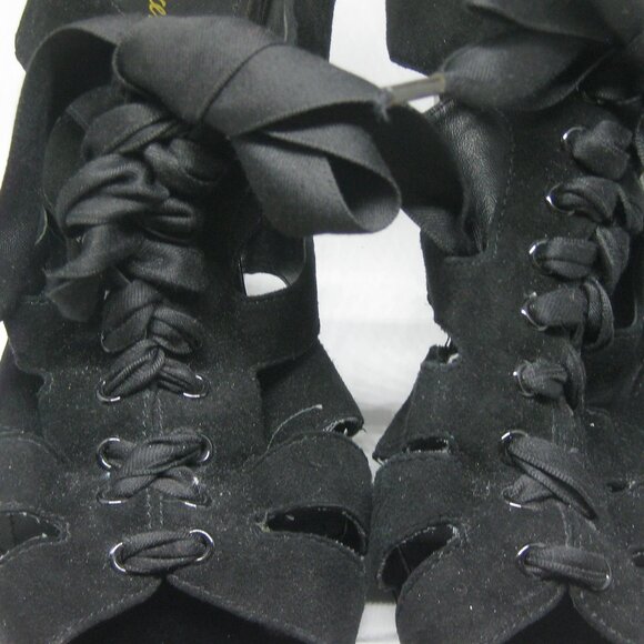Beverly Feldman Lace-up, Peep toe caged heels, black, size 10M - Picture 4 of 12